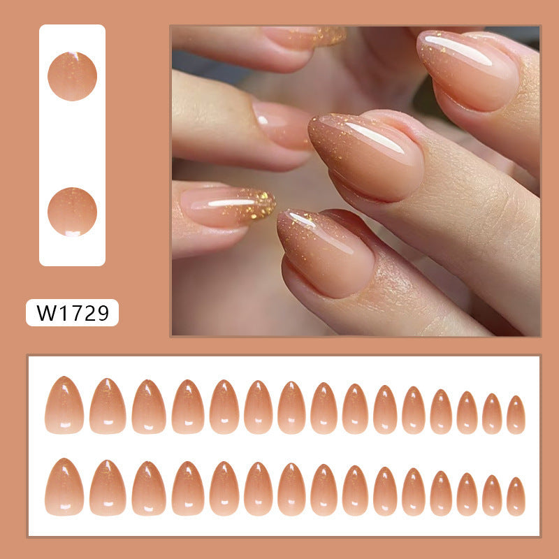 TN28 - ✨ 24 Pcs Nude Gold Glitter Press-On Nails ✨