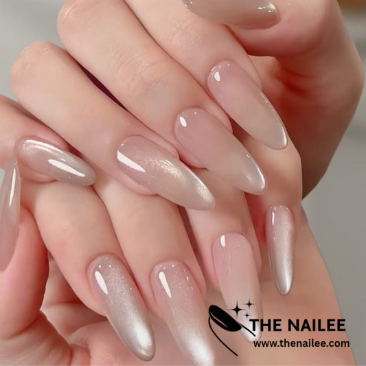 TN47 - Taupe Shimmer Cat-Eye Almond Press-On Nails | 24 Pcs