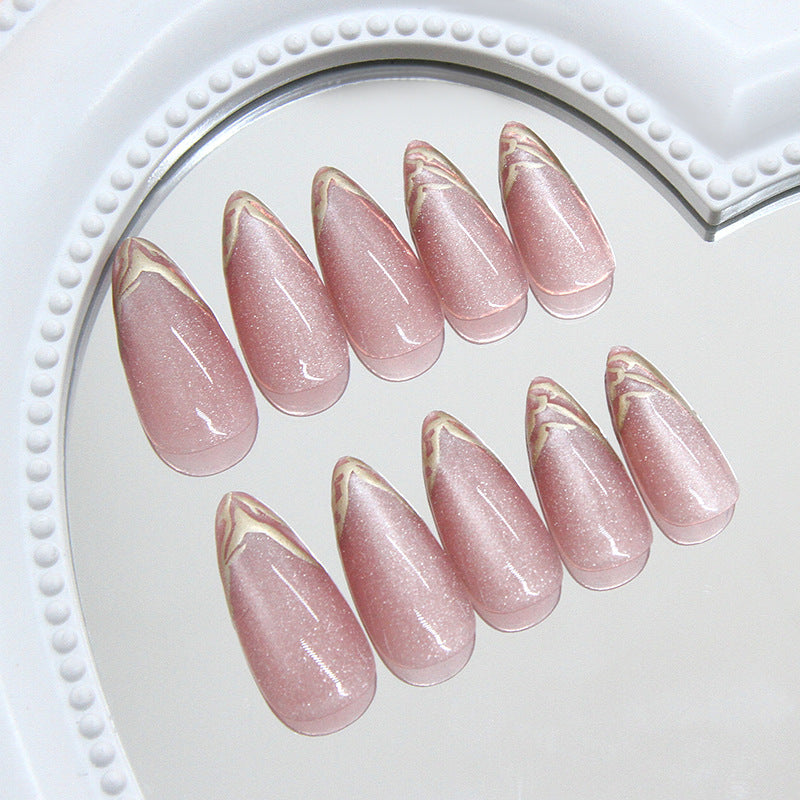 TN60 - Gold French Tip Almond Press-On Nails | 24 Pcs