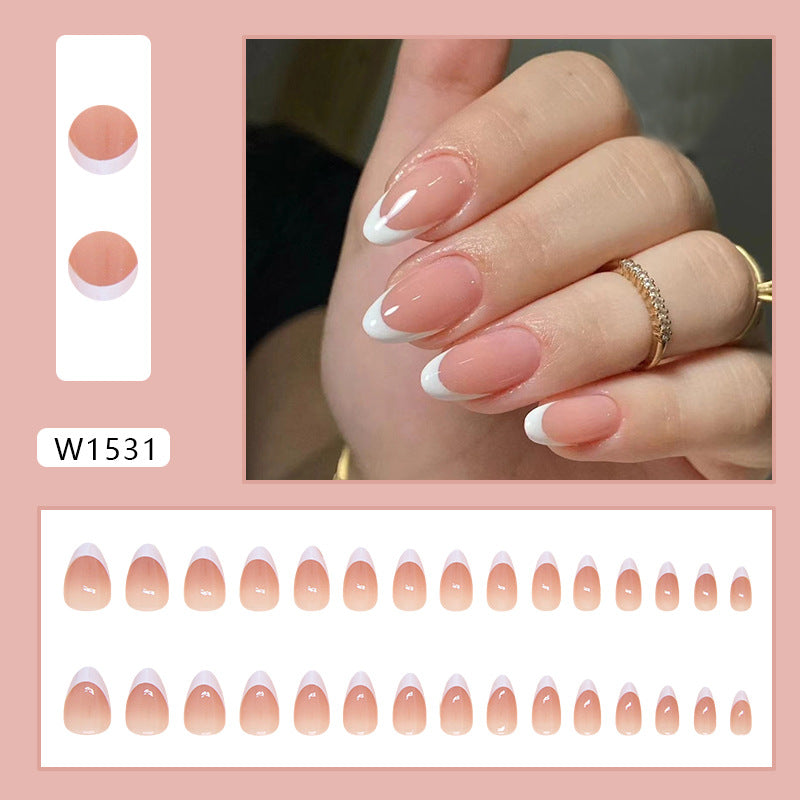 TN59 - Curved French Tip Almond Press-On Nails | 24 Pcs
