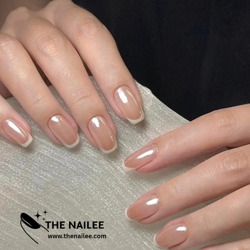 TN10- Glossy White French Press on Nails 24Pcs [ with glue stickers]
