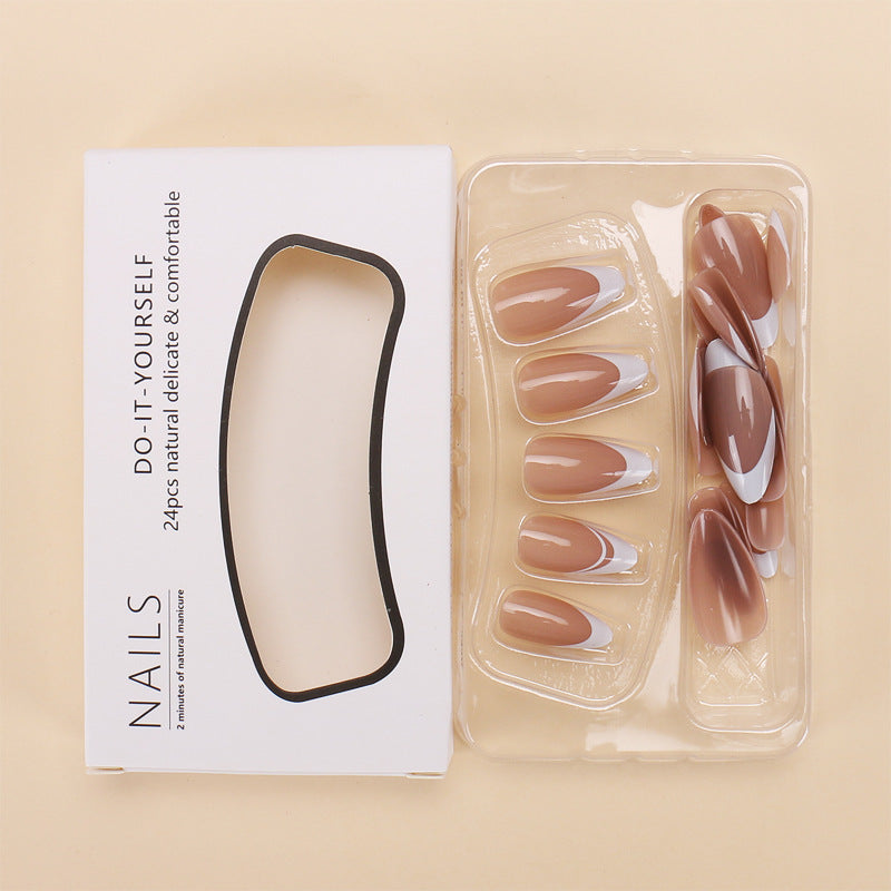TN03 - White French Tip Press on Nails Almond  - 30 Pcs - Free Jelly glue & File