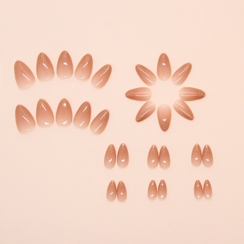 TN28 - ✨ 24 Pcs Nude Gold Glitter Press-On Nails ✨