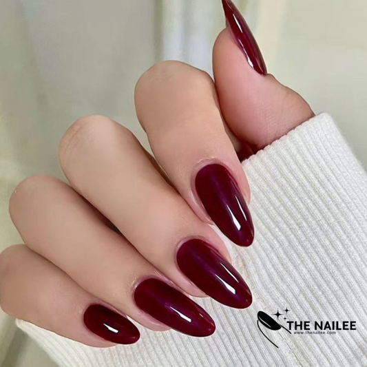 TN44 - Wine Purple Almond Press-On Nails – 24 PCS