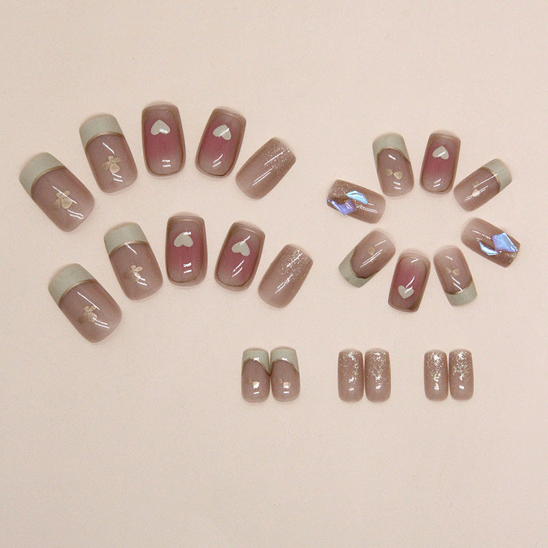 TN35 - 24 Pcs French Heart Press-On Nails