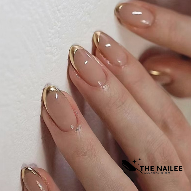 TN42 - Luxury Gold French Tip Press-On Nails | 24 PCS