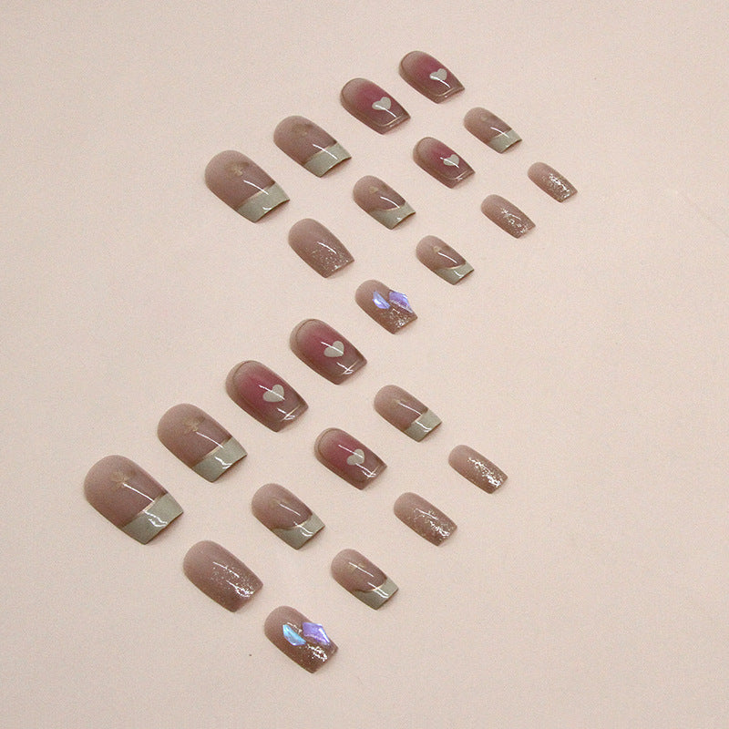 TN35 - 24 Pcs French Heart Press-On Nails