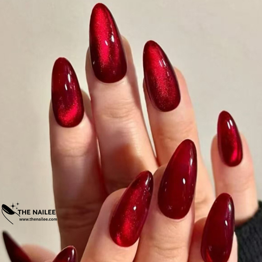 TN53 - Ruby Red Cat-Eye Almond Press-On Nails | 24 pcs