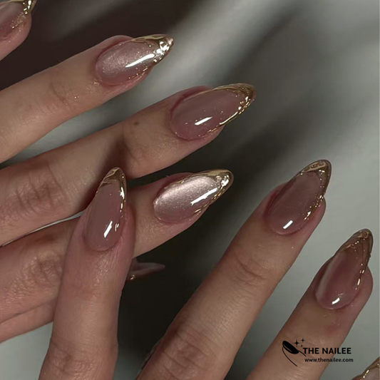 TN60 - Gold French Tip Almond Press-On Nails | 24 Pcs