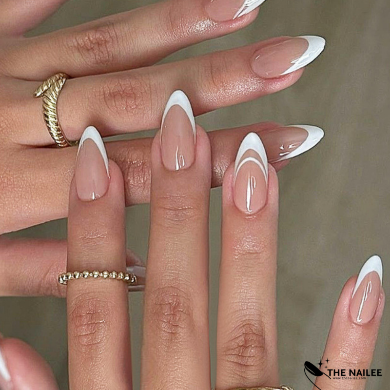 TN03 - White French Tip Press on Nails Almond  - 30 Pcs - Free Jelly glue & File