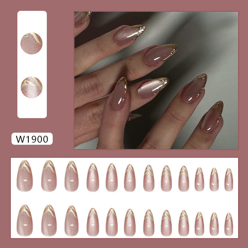 TN60 - Gold French Tip Almond Press-On Nails | 24 Pcs