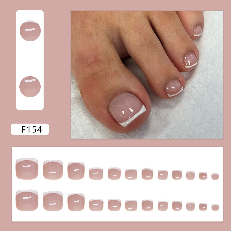 TN55 - Glossy White Square False Toenails 24 pcs with Glue Tabs & Nail File