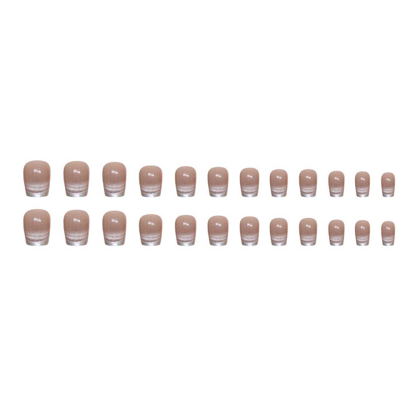 TN69 - Silver Metallic French Tip Glitter Press-On Nails | 24 Pcs